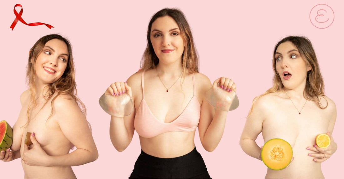 Woman with Uneven Breasts Holding Evenly Bra Balancers (bra inserts)