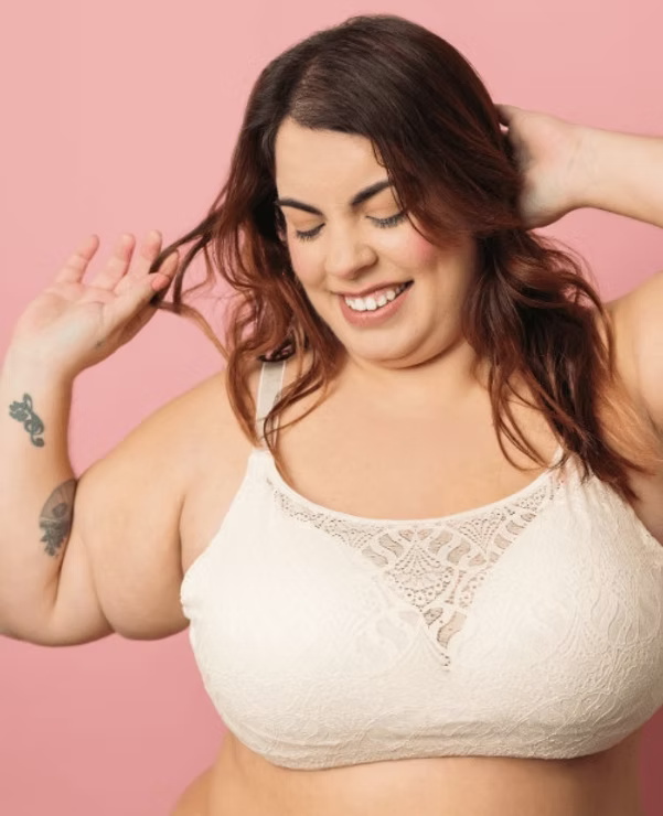 Model wearing an AnaOno moulded cup bra