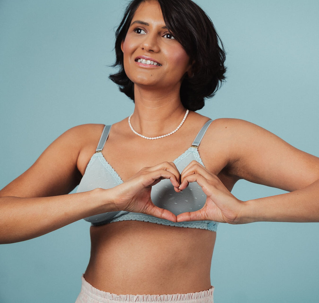 Living with uneven breasts model wearing evenly bra insert